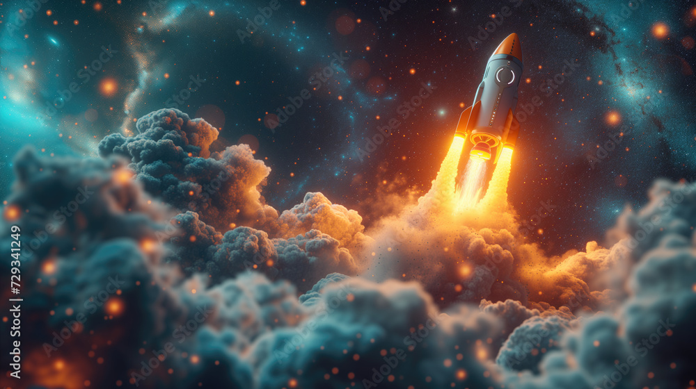 Cartoon rocket launching into space. Cartoon rocket launching into space.
