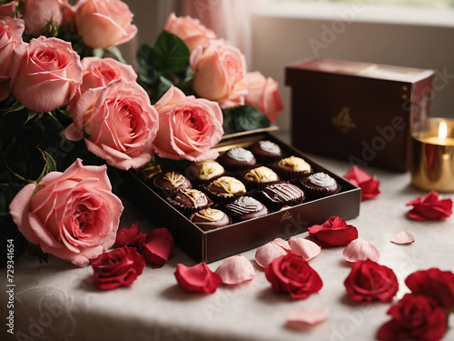 romantic roses and chocolates