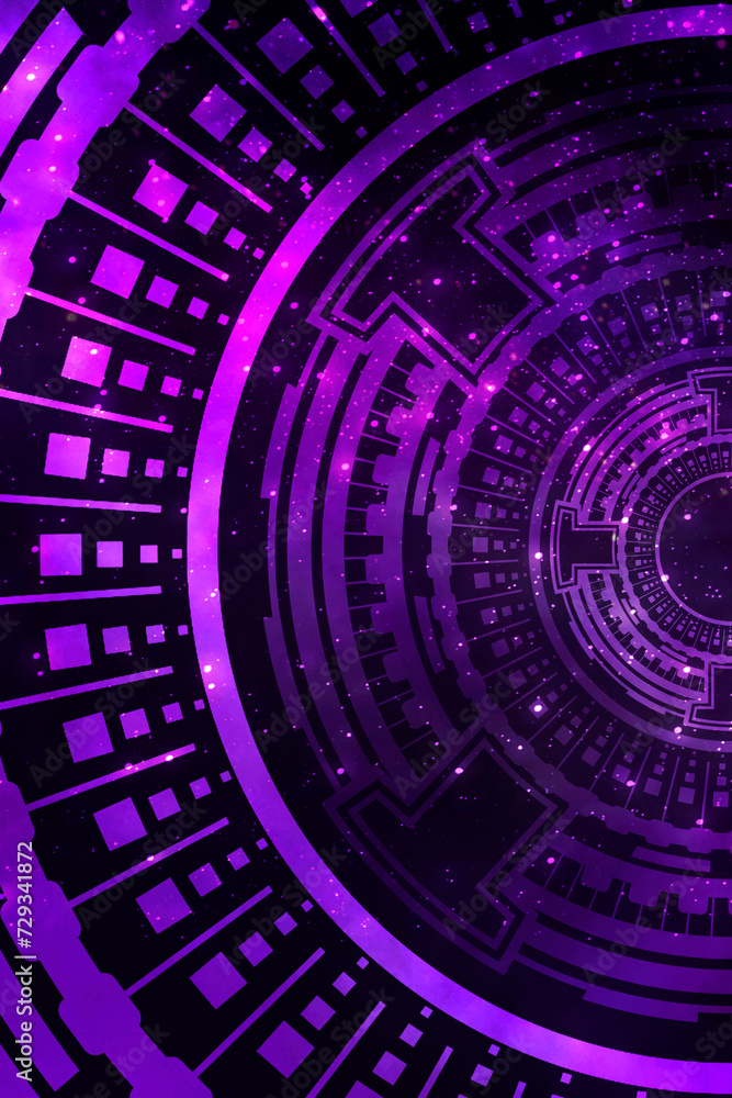 Futuristic neon background. Circle abstract tunnel.