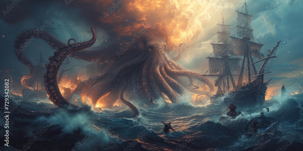 Kraken is a mythological sea monster in the form of a giant octopus