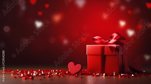 Valentine's day gift. Banner design with present box and hearts on red background © Tahir