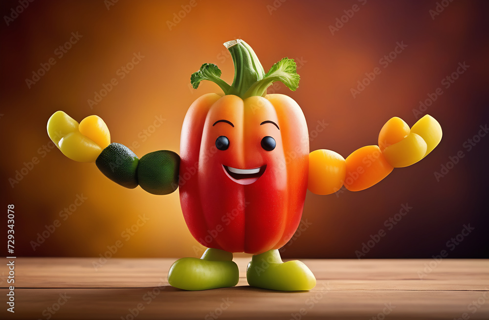 Cheerful vegetable character. Creative food concept.