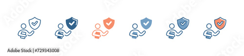 people holding a shield insurance icon set with checkmark guard life insurance vector illustration for web and app design