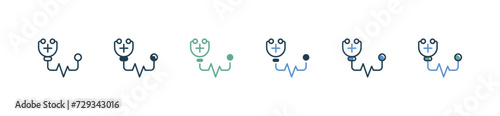 heartbeat stethoscope icon set doctor cardiology tool diagnose report vector illustration heart pulse equipment symbol