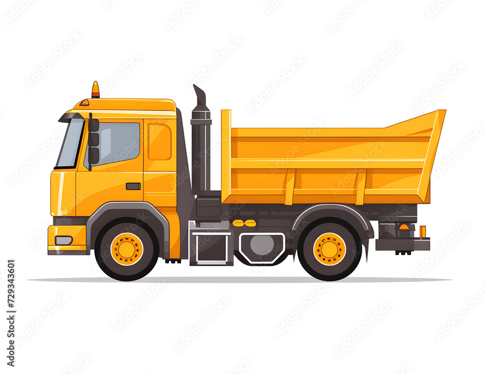 Yellow dump truck isolated on white background.