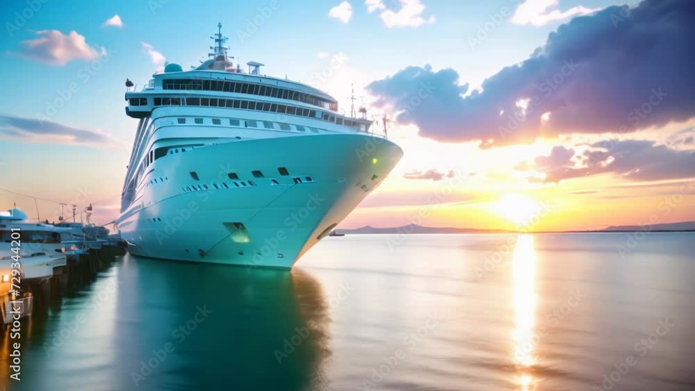 Majestic Cruise Liner Docked at Dusk: Perfect Summer Getaway. Generative ai Majestic Cruise Liner Docked at Dusk: Perfect Summer Getaway. Generative ai