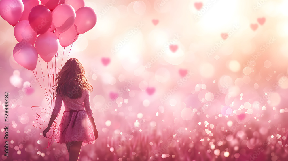 woman walking with pink flowers woman walking with pink flowers
