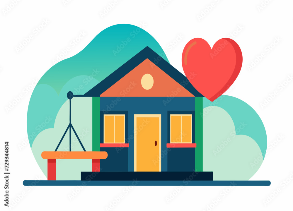 A cozy cabin with a heart-shaped swing. vektor illustation A cozy cabin with a heart-shaped swing. vektor illustation