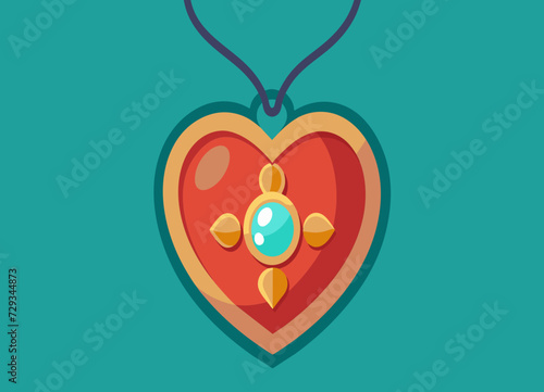 An intricately designed heart-shaped locket with a photo inside. vektor illustation