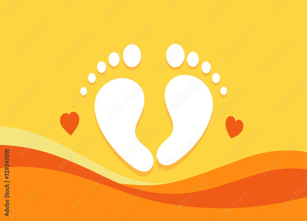 A couple's footprints in the sand leading to a heart. vektor illustation