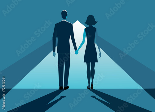 A couple's shadows holding hands on a sidewalk. vektor illustation