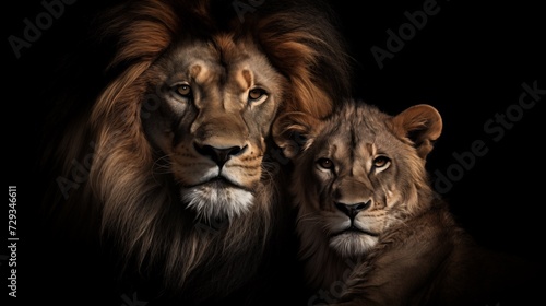The lion and lioness are posing for a family album photographer