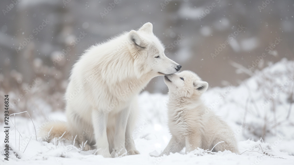 Mother’s Love in the Arctic: Baby Wolf’s Snowy Playtime