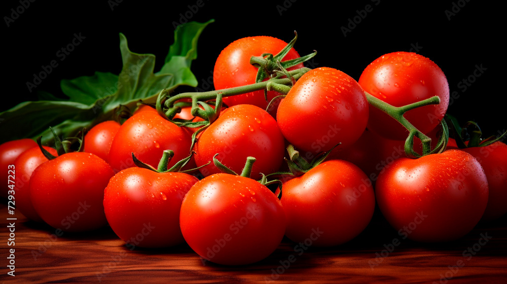 a pile of tomatoes sitting on top of a wooden table