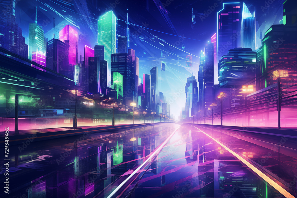 Neon Skyline: Futuristic City at Dusk