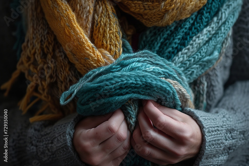 Heartfelt charity project enlisting knitters to create handmade scarves for cancer patients - offering warmth - comfort - and emotional support during their treatment journey. photo