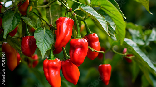 a bunch of red peppers hanging from a tree