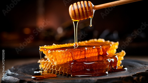 a honeycomb with a honey dipper on it