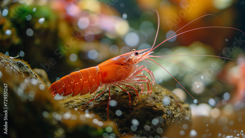 Underwater Jewel: A Crystal Red Shrimp in Its Aquatic Home