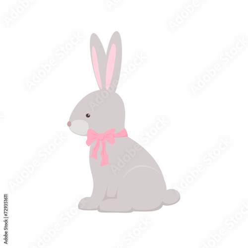 Bunny with pink bow. Isolated vector color illustration. © Nataliia