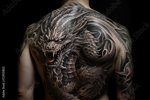 Black dragon tattoo on skin. Black dragon tattoo on back. Men's tattoo, dragon. Dragon tattoo. Tattoo ideas for men. Tattoo ideas for men. Tattoo parlor. Tattoo artist profession.​