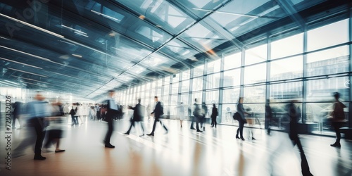 Business people commuter rush hour walking motion cityscape concept blurred photo