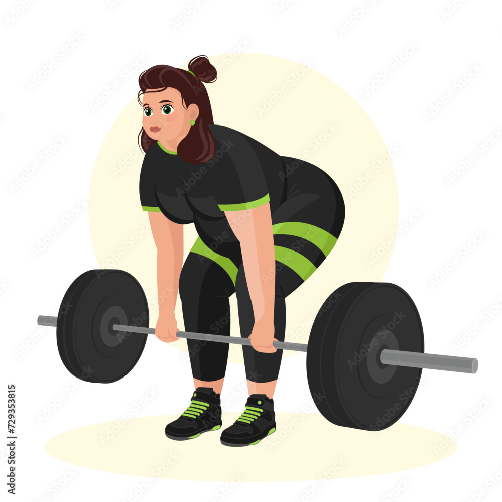 Illustration of an overweight girl working out in the gym. Fitness girl. Overweight. Losing weight. Sport exercises. Illustration of an overweight girl working out in the gym. Fitness girl. Overweight. Losing weight. Sport exercises.