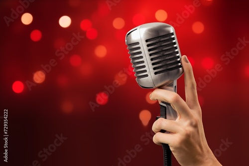 Metal microphone on bar blurred background