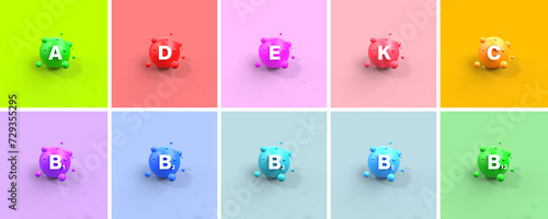 Tableau sur toile 3d render vitamin symbols