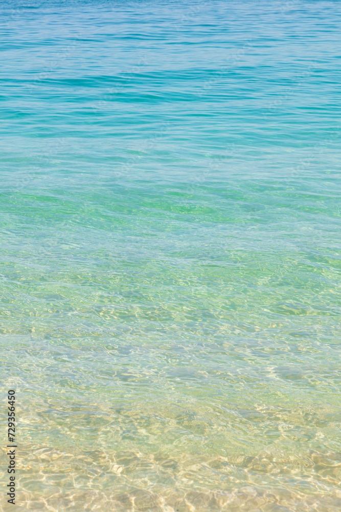 Close-up of the crystal clear waters and gradient of the sea at Praia do Dentist, one of the most beautiful beaches in Brazil and Rio de Janeiro.