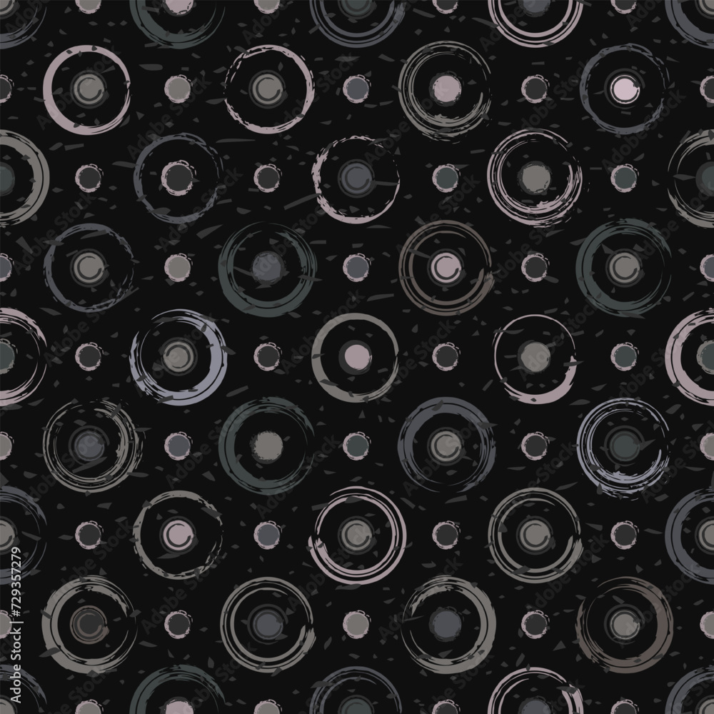 Gray camouflage polka dot seamless pattern with circular shapes. Smudged paint, grunge paint brush strokes. Fashionable geometric background for fabric, textile. Not AI Gray camouflage polka dot seamless pattern with circular shapes. Smudged paint, grunge paint brush strokes. Fashionable geometric background for fabric, textile. Not AI