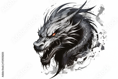 Black dragon tattoo on a white background. Men's tattoo. Women's tatoo. Dragon tattoo. Tattoo ideas for women and men. Tattoo parlor. Tattoo artist profession.​ Dark tatoo.

