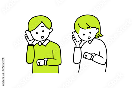 スマホを覗き込む男女のイラスト