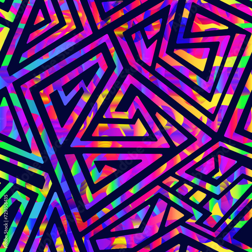 Abstract neon maze. Seamless pattern