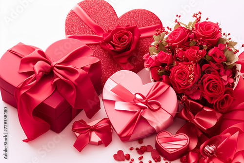 Wallpaper Mural gift boxes in the shape of hearts and red roses Torontodigital.ca