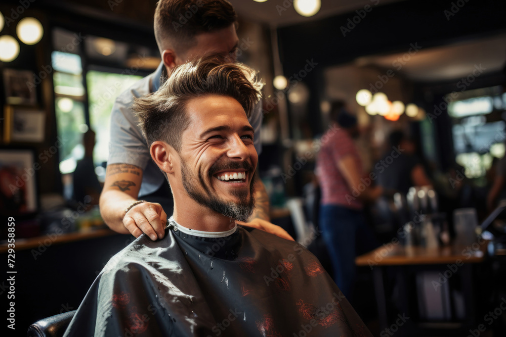 Cheerful Client at Trendy Barbershop Cheerful Client at Trendy Barbershop