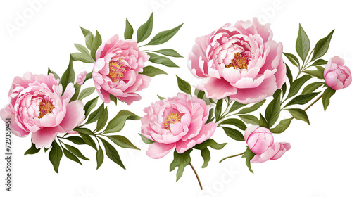 Peony Collection  Vibrant Floral Decorations for Perfume  Essential Oil  or Garden Designs - Elegant 3D Botanical Art  Isolated on Transparent Backgrounds 
