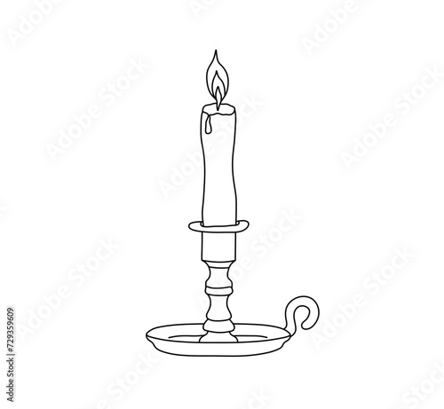 Photos Vector isolated one single burning candle in a vintage candlestick colorless bla