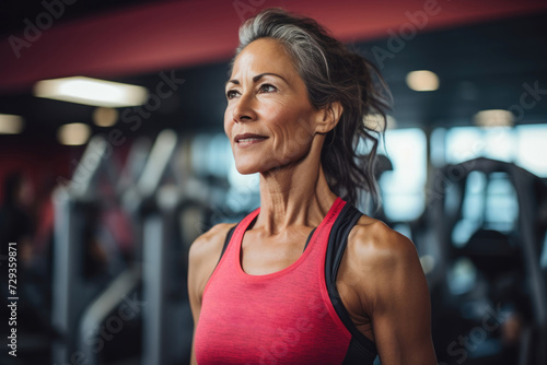 Mature smiling athletic woman in a gym