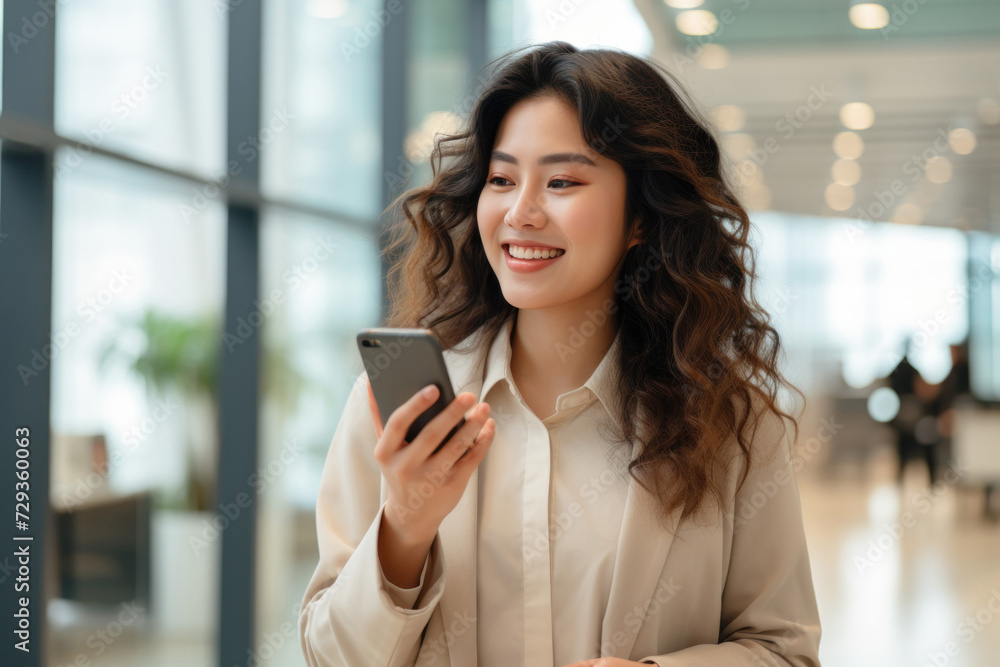 young Asian businesswoman looking at her smartphone