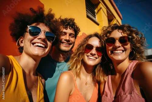 Vibrant Friends Group Selfie in Summer Sunshine