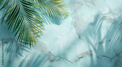 Mock up with natural soft shadow from palm leaves for product presentation or showcase on stone textured background