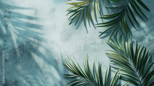 Mock up with natural soft shadow from palm leaves for product presentation or showcase on stone textured background