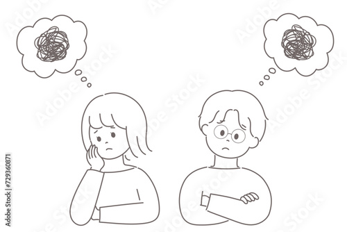 もやもやしている男女のイラスト