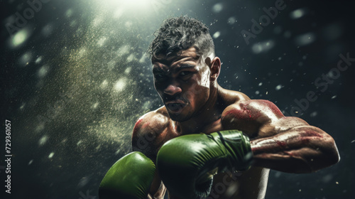 Boxer�s Punch in Light Green and Black with Dramatic Backdrop