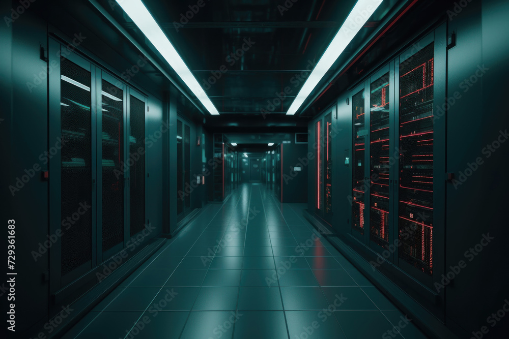 Futuristic Server Room with Neon Lights Futuristic Server Room with Neon Lights