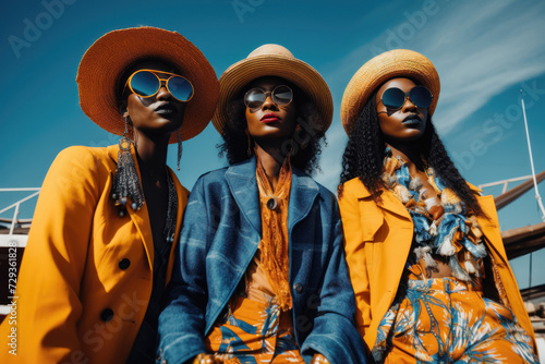 Trio of African Women in Stylish Yellow and Blue Attire