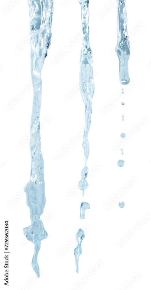 Flowing stream of water of different options. On a blank background Flowing stream of water of different options. On a blank background