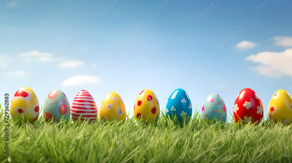 Fototapeta premium Easter background, many colorful Easter eggs