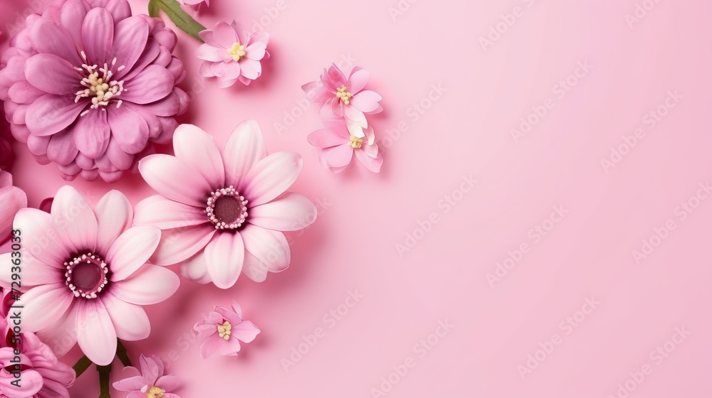 International Women's Day. Banner, flyer, beautiful postcard for March 8. Flowers and butterflies in the shape of the number eight on a pink background International Women's Day. Banner, flyer, beautiful postcard for March 8. Flowers and butterflies in the shape of the number eight on a pink background